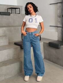 EURMUSE HIGH WAIST CASUAL STYLE DENIM STRAIGHT - Light Wash - View 4