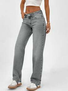 SHEIN Tall QUẦN JEAN CAO CẤP 100% COTTON CỰC THẤP VINTAGE WASH KIỂU Y2K - Màu Xám nhạt - Xem 4