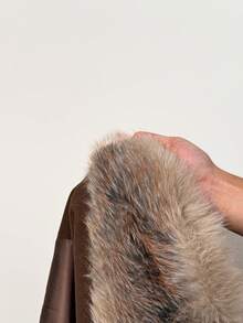 SHEIN BamGlam 女式仿皮草拼布长袖外套，秋冬时尚 - 棕色 - 查看 8