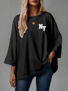 EMERY ROSE Minimalist New York NY Logo Print Casual Simple Basic Women T-Shirt, Suitable For Autumn/Winter 2 Packs Tops - Multicolor - View 5