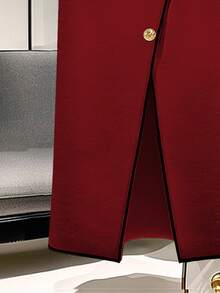 Franclia 优雅高腰开衩裙，时尚显瘦，适合秋冬 - 紅色 - 查看 3