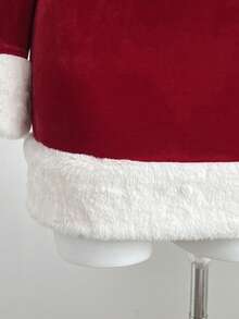 Elamini White Faux Fur Off Shoulder Long Sleeve Bodycon Mini Dress, Elegant & Cute For Christmas Party, Date, Daily Wear - Red - View 3