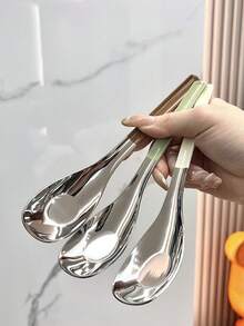 Joivida 3件/6件装不锈钢勺子，锭形勺，小饭勺，加深勺，餐具，韩式汤匙，圣诞节，情人节 - 彩色 - 查看 4