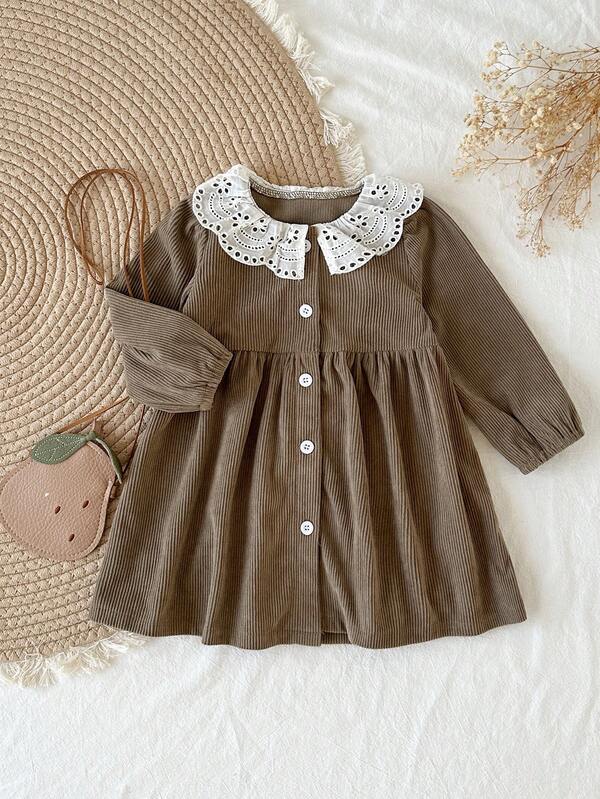 SHEIN Baby Girl Vintage Corduroy Dress, Suitable For Outdoor Wear