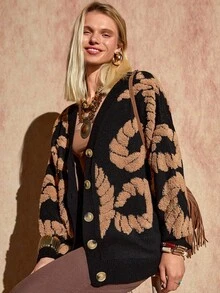 EURMUSE Women Towel Embroidery Front Button Drop Shoulder Chunky Cardigan,Long Cardigans Woman,Petite Cardigans,Cardigans - Multicolor - View 7