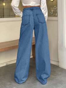 SHEIN Cottnline 100% Cotton HIGH WAIST WIDE LEG VINTAGE  JEAN - Blue - View 2