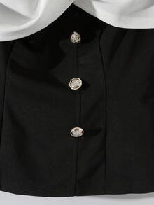 GlowEve Women's Elegant Chic High-End Sense Off-Shoulder Contrast Pleated A-Line Long Sleeve Blouse, Suitable For Graduation Party, Holiday Events, Vacation, Date, Autumn/Winter - Black - View 5