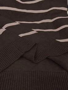 EMERY ROSE 2pcs Striped Black & White Pullover Sweater Dress For Women - Coffee Brown - View 7