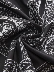 ROMWE Goth Vestido de Manga Curta Plus Size para Mulher em Estilo Gótico Off-Shoulder em Renda e com Bloco de Cores de Estampa de Cobra - Preto - Ver 3