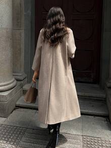 SHEIN LUNE Casual Lapel Long Overcoat - Khaki - View 2