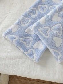 2 件女童舒适灰色简约毛绒心形图案长袖上衣和裤子睡衣套装，休闲家居服，母子装（2 套单独出售） - 藍白色 - 查看 6