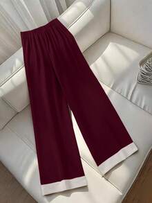 GlowEve Women's Elegant Everyday Commute Versatile Fashion Mocha Brown Wide Leg Pants With Contrasting Hem Design