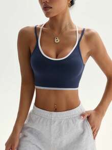 Dewbera 女式撞色设计工字背心瑜伽运动背心，优雅线条，适合健身、户外、健身房 - 彩色 - 查看 6