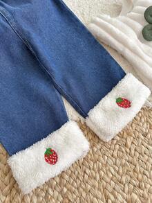 SHEIN 女婴休闲毛绒圆领长袖运动衫套装 - 粉色 - 查看 7