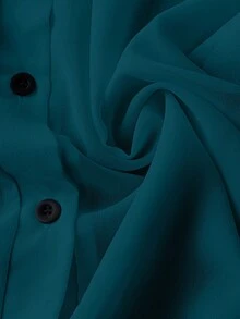 Franclia Áo sơ mi trơn cổ bẻ đơn giản trong suốt - Màu xanh ngọc - Xem 6