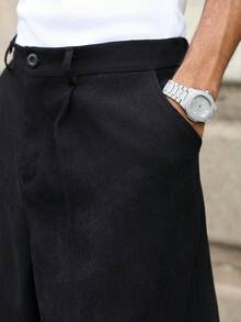 Manfinity Roghcode 加大码男士宽松口袋黑色阔腿裤，黑色宽松工装裤，男士阔腿裤，男士冬季服装，送给男友的完美礼物，街头潮流、校园风、万圣节男士裤子，日系男士宽松街头风黑色裤子 - 黑色 - 查看 4