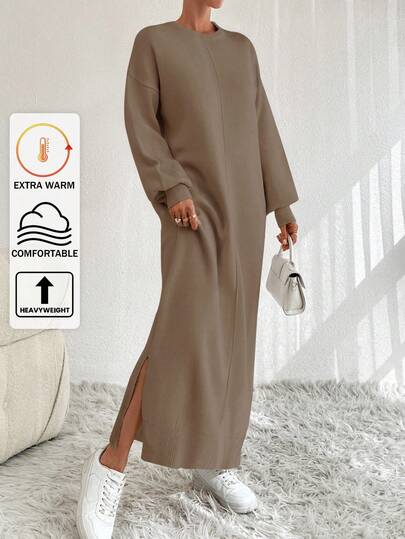 EURMUSE 1 st Drop Shoulder tröja klänning, Casual Solid Color för höst/vinter dagligt slitage