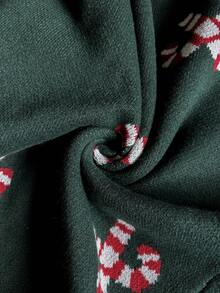 Elaquor Plus Size Women Candy Cane Pattern Ruffle Hem Sweater Dress, Autumn/Winter,Christmas - Green - View 8