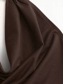 Sweetra Black Plunging Neck Backless Tie Strap Sleeveless Sexy Bodycon Mini Dress - Coffee Brown - View 3