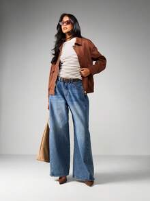 MISSGUIDED Faux Suede Bomber Jacket With Zipper Closure And Ribbed Cuffs For Fall Winter Casual Outerwear - Chocolate Brown - View 4