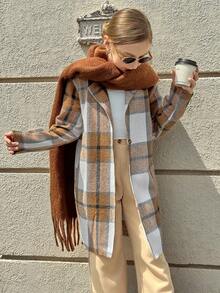 Tween Girl Casual Plaid Print Long Sleeve Jacket + Solid Color Top + Khaki Pants 3-Piece Elegant Outfit - Multicolor - View 2