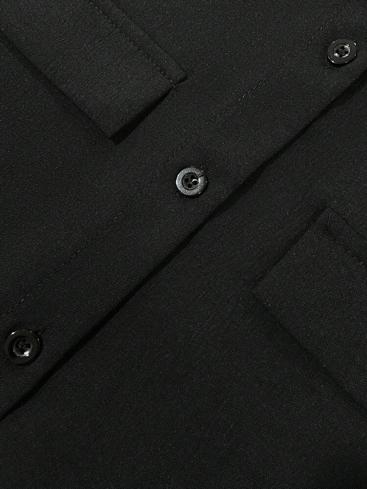 Franclia Avslappnad svart knapphalskrage med fickor, långärmad skjortklänning, elegant maxi-outfit för kvinnor - Svart - Visa 5