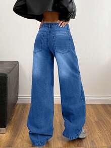EURMUSE Low Waist Wash Detailed Wideleg Jean - Medium Wash - View 2