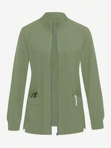 TaskEZ Solid Color Zipper Pocket Fashion Long Sleeve Scrub Uniform Jacket