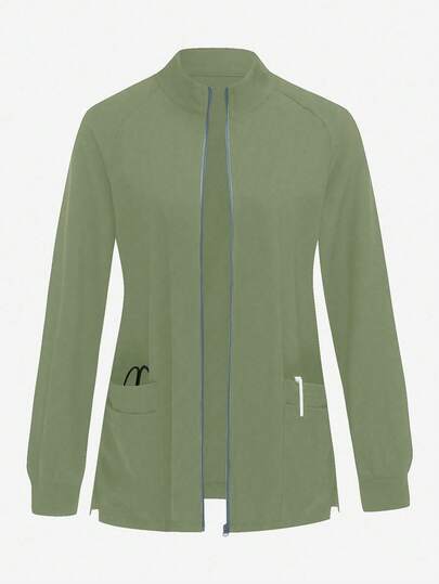 TaskEZ Enfärgad dragkedja med ficka, moderiktig långärmad skrubbjacka