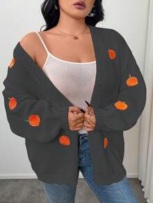 Elenzga Plus Size Casual Loose Fit Long Sleeve Cardigans, Versatile For Everyday Wear - Dark Grey - View 7