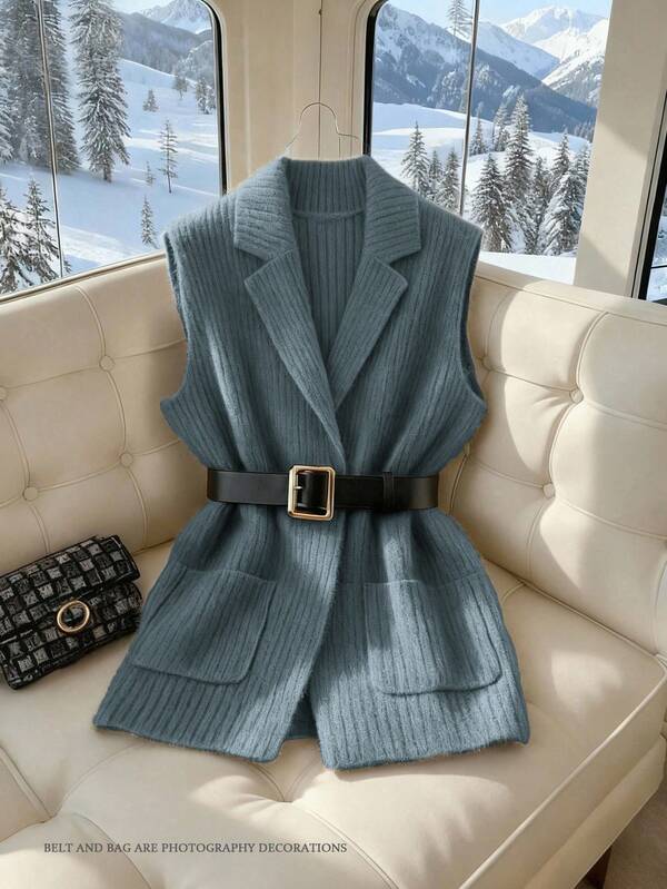 GlowEve Elegant Casual V-Neck Pocket Knit Cardigan Vest For Women