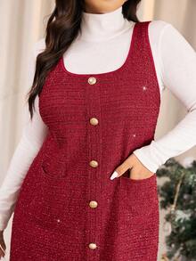 Elaquor Plus Size U-Neck Sleeveless Wide Strap Casual Elegant Dress Christmas/Winter Red - Red - View 7