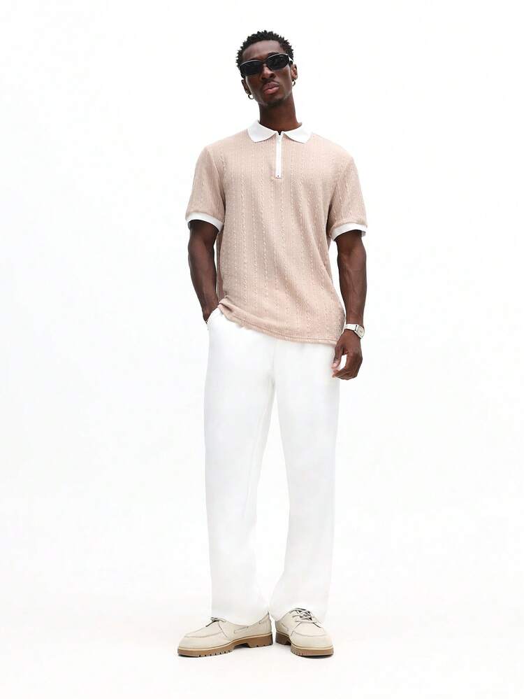 Cable Knit Polo With Contrast Trim