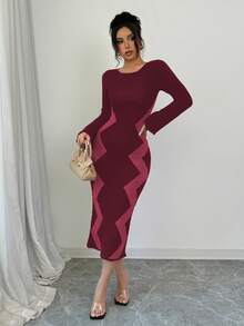 Elenzga Women's Sweater Dress With Flare Sleeves - Burgundy - View 6