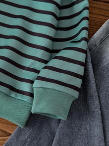 Young Boy Casual Striped Round Neck Drop Shoulder Sweatshirt, Autumn - Mint Green - View 4