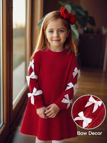 Emery Rose Kids Emery Rose Kids Sukienka dla młodej dziewczyny z kokardkami na rękawach, elegancka i urocza, idealna na święta, imprezy, urodziny, jesień/zimę