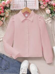 Áo sơ mi trơn tay đơn phong cách cung điện cổ điển dành cho bé gái tuổi mới lớn - Hồng - Xem 6