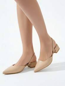 Sandalias de tacón bajo para mujer estilo sencillo moderno diseño de punta fina material PU acabado delicado ajuste ceñido punta redonda sin manga primavera verano oficina casual - Albaricoque - Ver 3