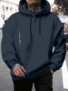 EURMUSE Men Cottonline Letter Printed Regular Hoodie - Navy Blue - View 1