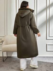 EURMUSE Plus Size Fluffy Detailed Casual Winter Coat Long Jacket For Women Long Coat Women Winter Clothes Long Coats For Women Brown Outfit Women - Brown - View 2