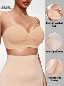 SHAPORA 1pc Women Seamless Bra, Wireless, Padded, Push-Up, Adjustable Straps, Comfortable & Minimalist Design - Apricot - View 1