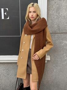 Teen Girl Plain Double-Breasted Casual Long Sleeve Jacket - Khaki - View 3