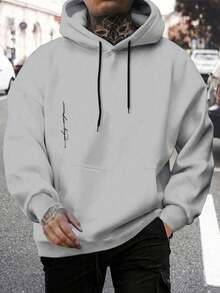 EURMUSE Sudadera con capucha regular con estampado de letras de algodón para hombres - Gris - Ver 6