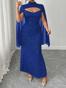 Elenzga Plus Size Sequin Shiny Elegant Fashion Dress - Royal Blue - View 4