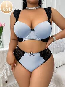 SHEIN Set de 2 sujetadores con aros y encaje para tallas grandes - Azul - Ver 3