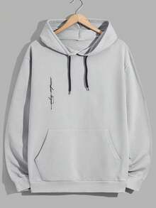 EURMUSE Sudadera con capucha regular con estampado de letras de algodón para hombres - Gris - Ver 2