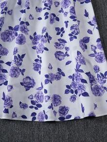 2 件套优雅少女开襟夹克和印花连衣裙套装，适合度假、夏季、旅行 - 淡紫色 - 查看 7