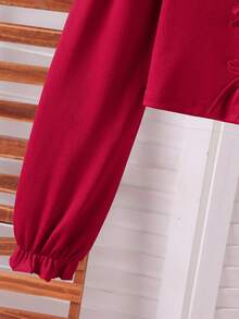 SHEIN Set de 2 piezas: Chaqueta de punto acanalado casual con decoración de lazo y vestido deslizante minimalista estampado, para primavera/otoño - Burdeos - Ver 3