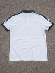 Aesthetic Post 男士撞色短袖休闲半拉链时尚夏季Polo衫高尔夫球衫学院风图案Polo衫巴黎衬衫橄榄球衫Polo衫，男士冬季服装，送给男友的完美礼物，街头潮流、校园及万圣节学院风Polo衫 - 白色 - 查看 2