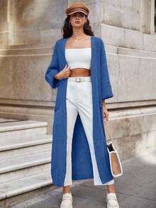 EURMUSE Women's Casual Solid Color Long Cardigan, Versatile,Petite Cardigans,Cardigans - Dusty Blue - View 4